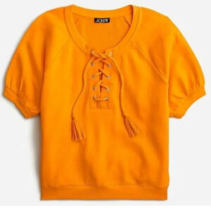 J. Crew, New, University Terry Short Sleeve Tassel Lace-up Top, Size Medium